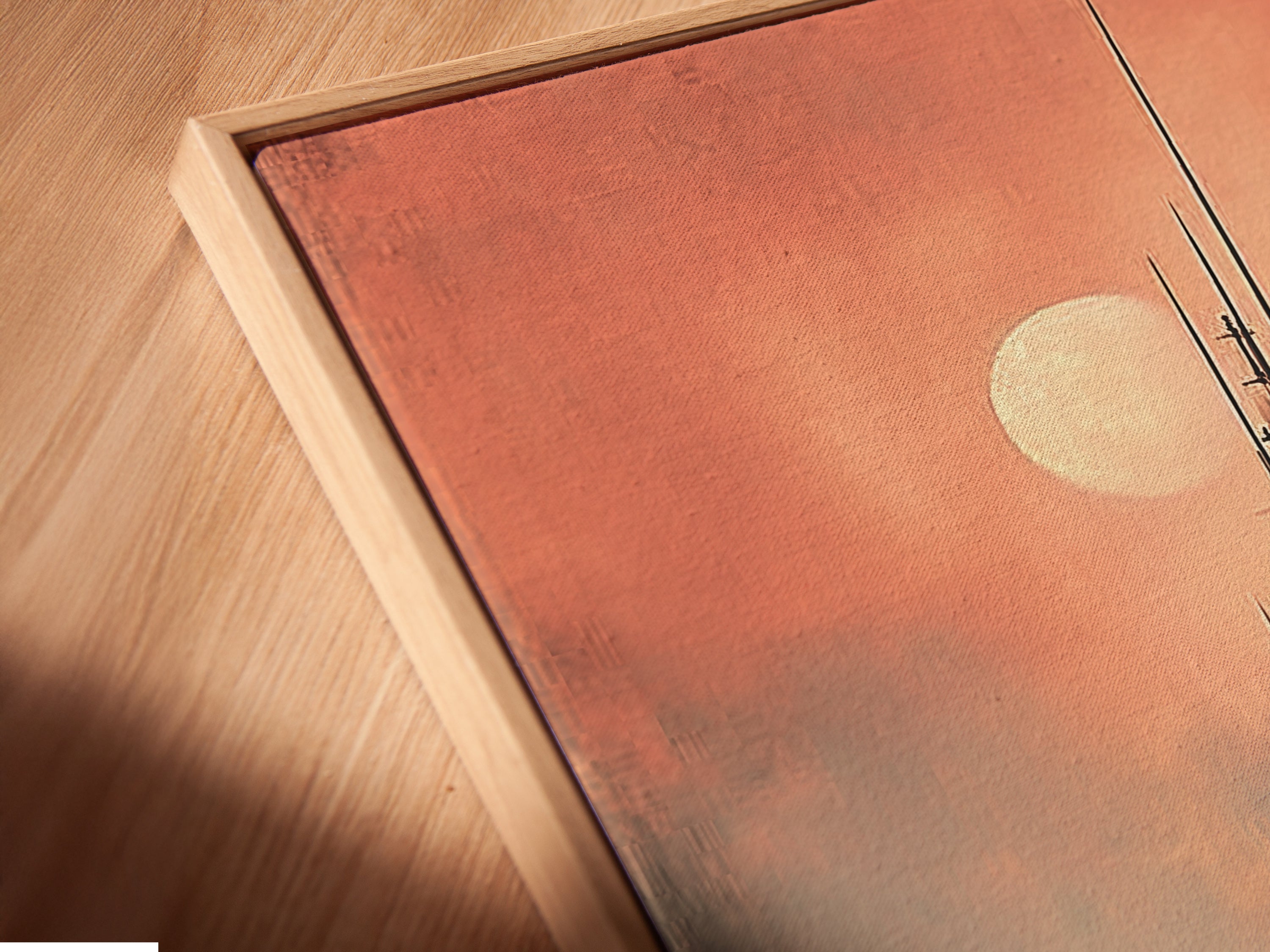 Close-up of a canvas print in a floating frame. This modern framing style gives the submarine art a unique look. The floating frame enhances the depth and texture of the military print. This naval wall art is ready to hang.