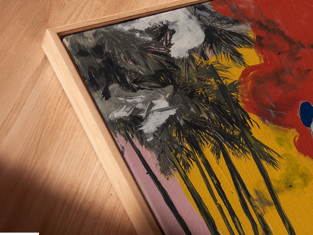 Close up of a canvas print in a floating frame. The artwork features a Zen Panda. The floating frame adds a modern touch. Perfect for meditation rooms and yoga studios. Enhance your space with this unique art.