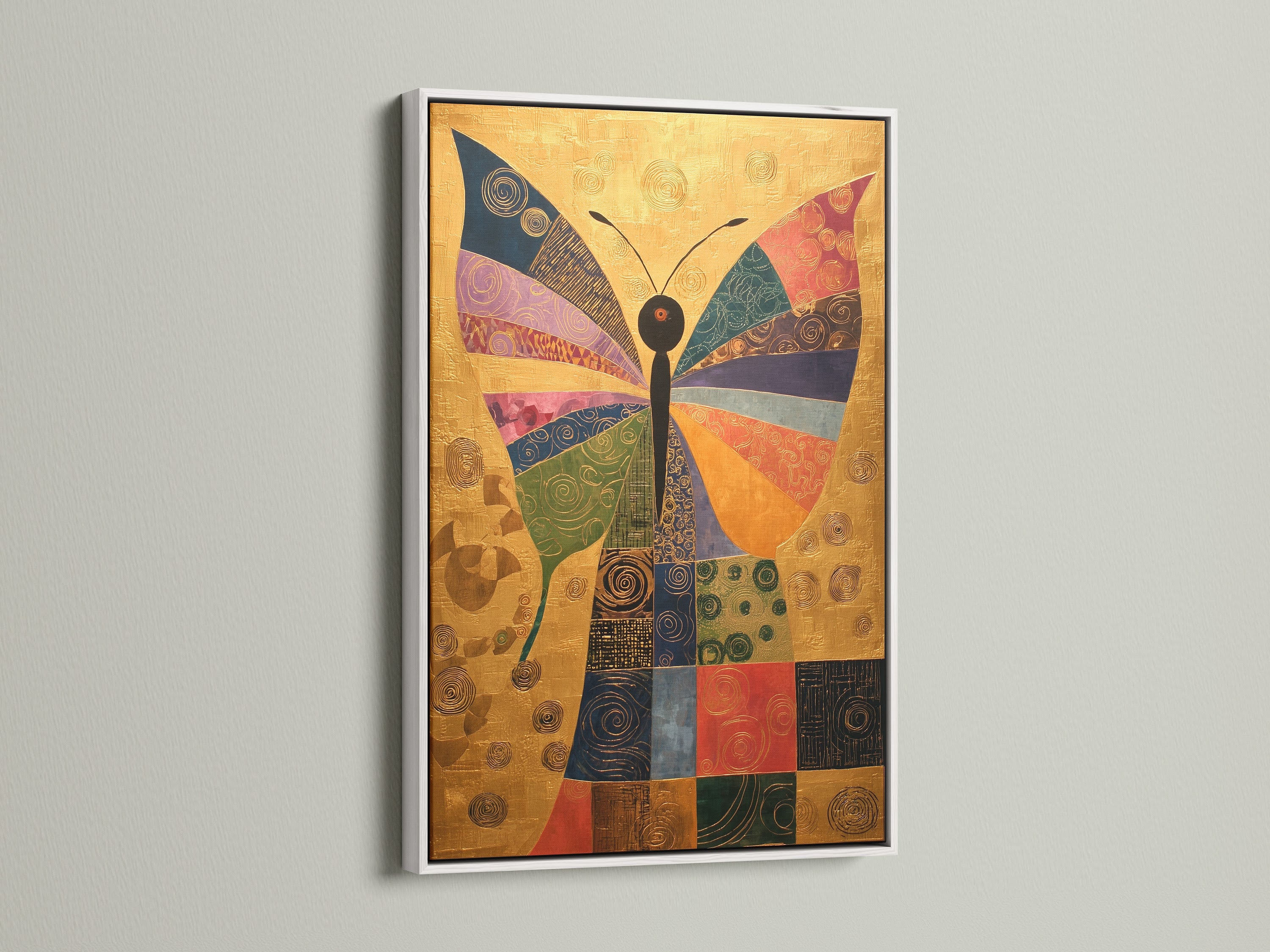 Artwork is presented in a clean white frame. The white frame offers a modern and minimalist look. It allows the artwork to stand out. The frame enhances any home decor style.