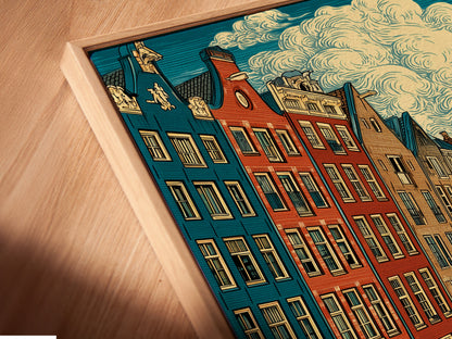 Impression d’art Amsterdam Canal - Art mural urbain européen, Affiche voyage vintage pour décor du salon, Toile d’architecture néerlandaise