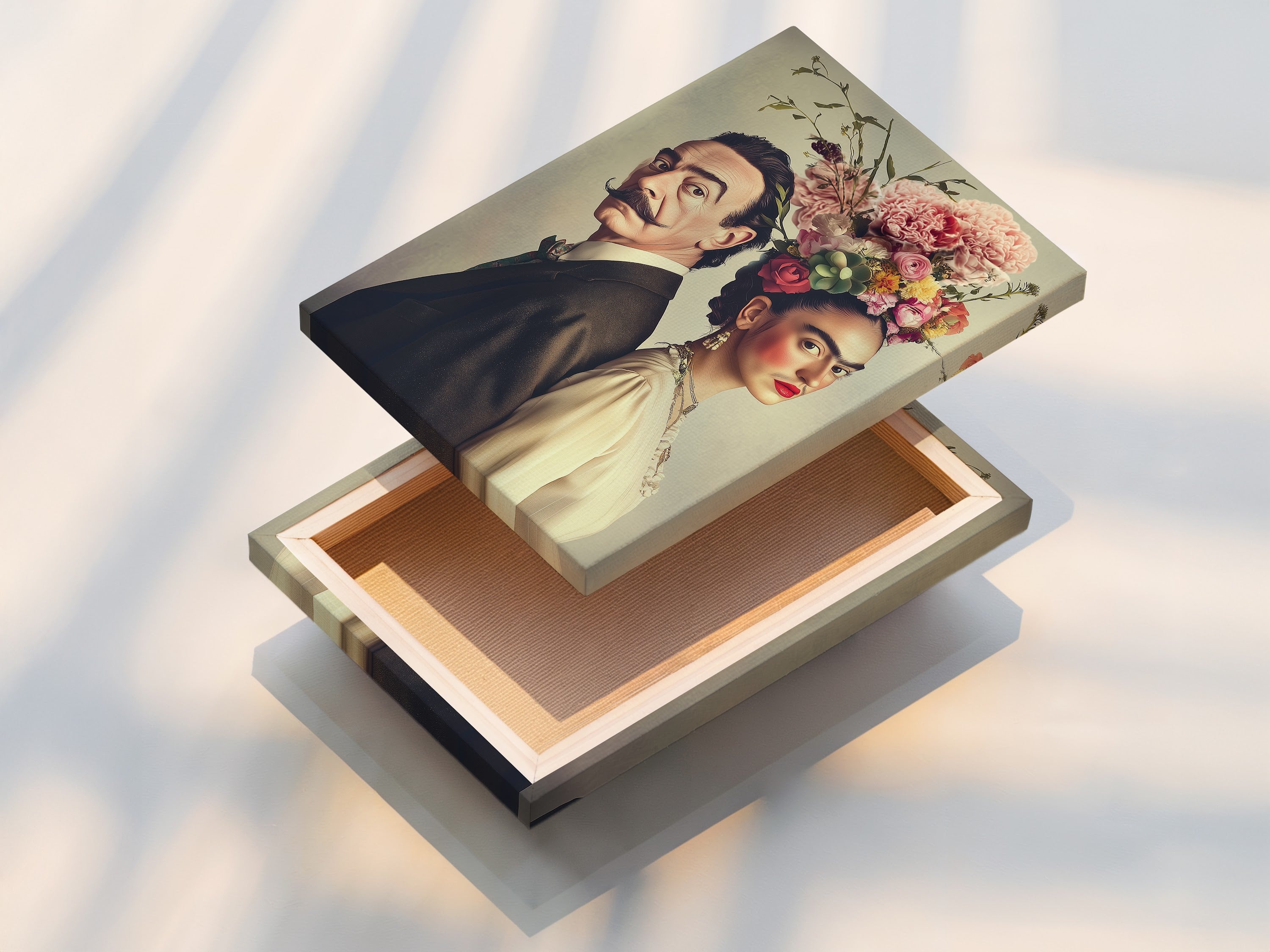 Stretched canvas print showcasing vintage portrait art. The floral crown artwork is vibrant and eye-catching. This victorian style print adds charm to any room. Homeowners and stylists will love this.