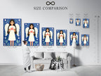 Size comparison chart featuring the Nurse Angel artwork in various interior settings. This chart helps visualize the artwork's dimensions and impact in different spaces. The artwork features a nurse with angel wings holding a heart with a medical cross. Plan your medical decor effectively.