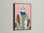 Eigenzinnige kattenkunstprint - Folk Art Cat Canvas, grillige dierenmuurkunst voor de kinderkamer