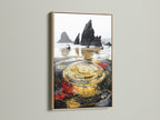 Discover the charm of mystical compass art with an oak frame. This coastal landscape artwork brings a nautical touch to any room. Perfect for homeowners and interior designers alike.