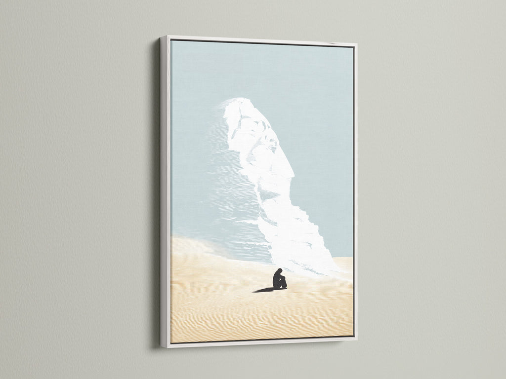 See the Desert Dream canvas in a white frame. The white frame offers a clean modern look. It highlights the simple artwork. Ideal for minimalist art enthusiasts. Elevate your bedroom art with this frame choice.