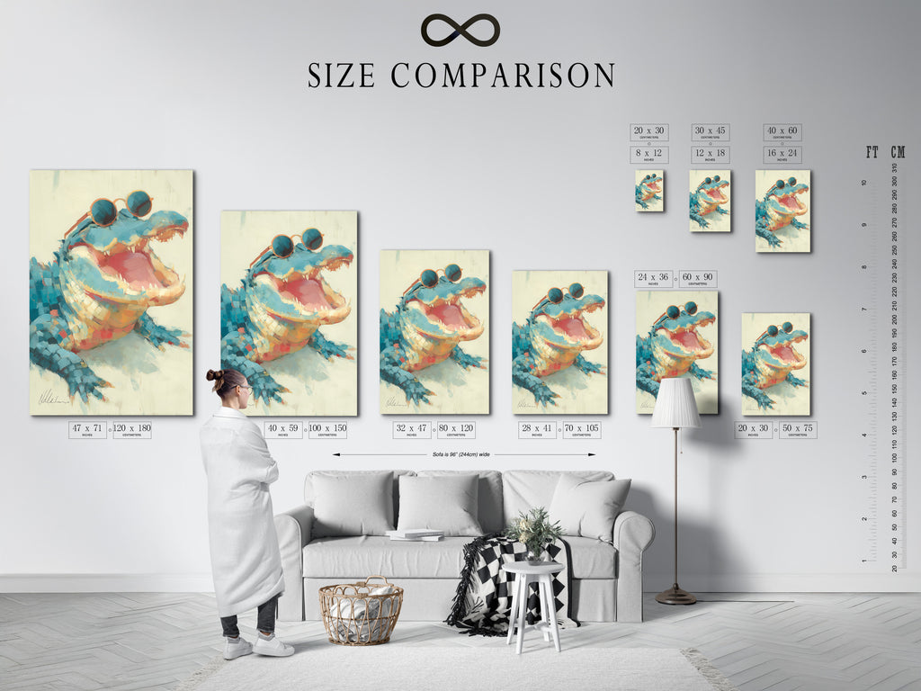Understand the size options with this comparison chart in an interior setting. Visualize how different sizes fit your space. Choose the perfect dimensions for your artwork. See art in a room setting. Make informed decisions about art size.