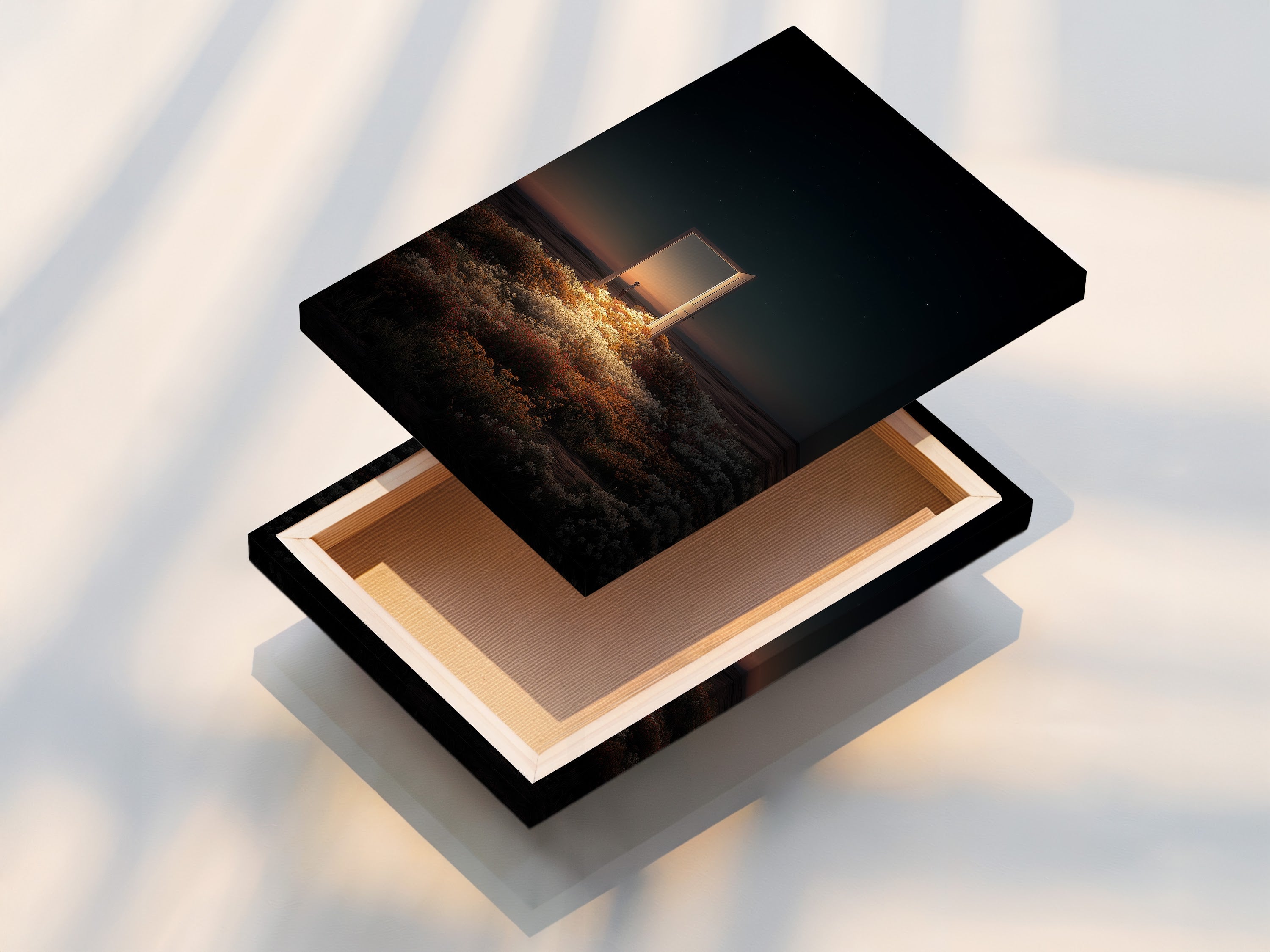 Stretched canvas print. The canvas is stretched tightly over a wooden frame. The print quality is excellent. The colors are vibrant. This canvas print is ready to hang. It will enhance any space.