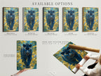 Explore the available options for the Black Panther artwork. Choose from a stretched canvas print fine art poster paper or a floating frame. Each option offers a unique look. Customize your animal wall art to fit your style. The teal and gold decor will enhance any space. Find the perfect piece for your home.