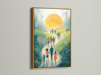 Sustainable Future Art Print - Family Walking Path Landscape, Green Energy Wind Turbines, Eco Friendly Wall Decor, Hope Artwork