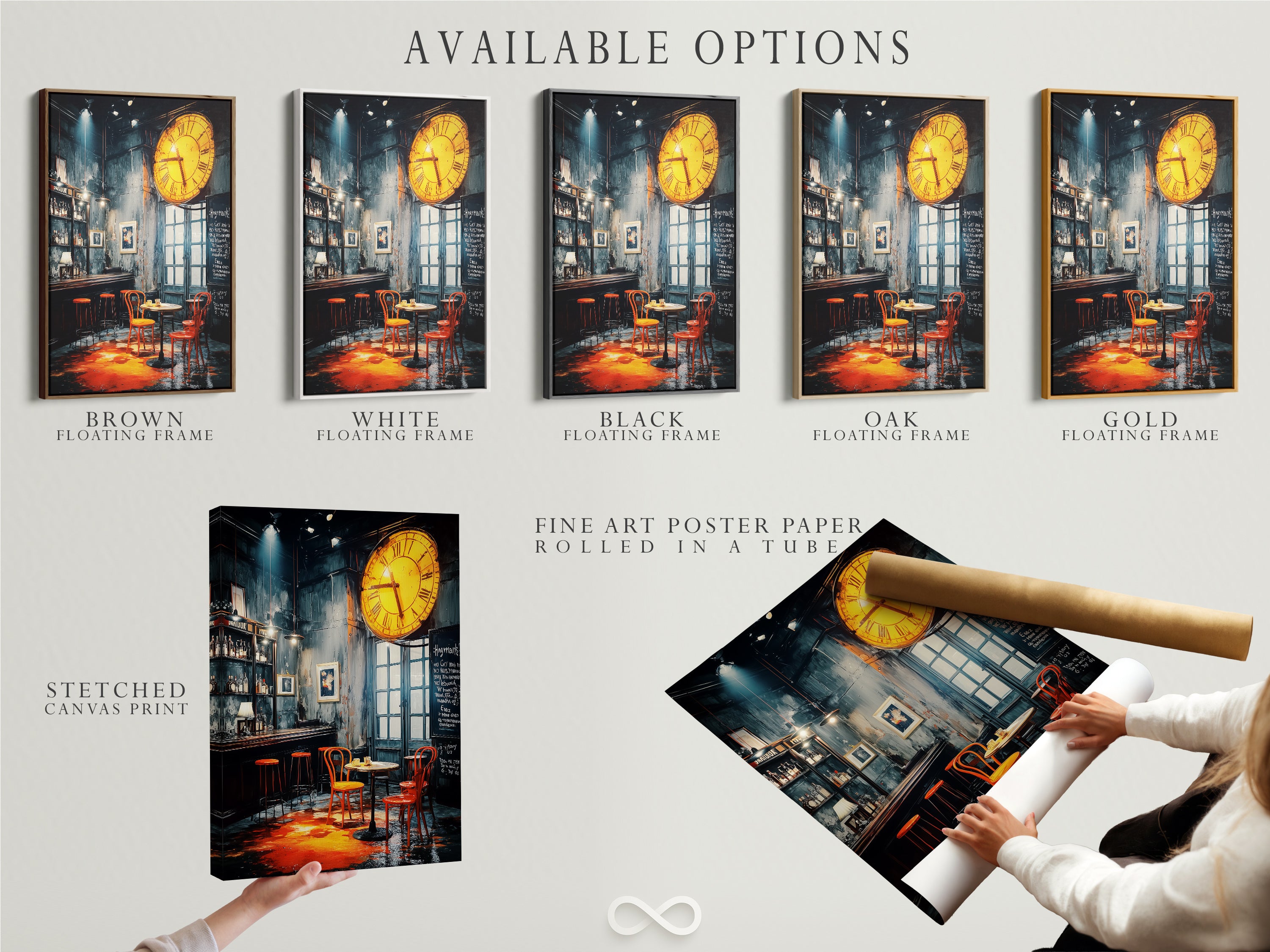 Explore available options for the Vintage Bar Canvas Print. Options include a stretched canvas print. It is also available as a fine art poster paper. Consider a floating frame to complete the look. Customize your art today.