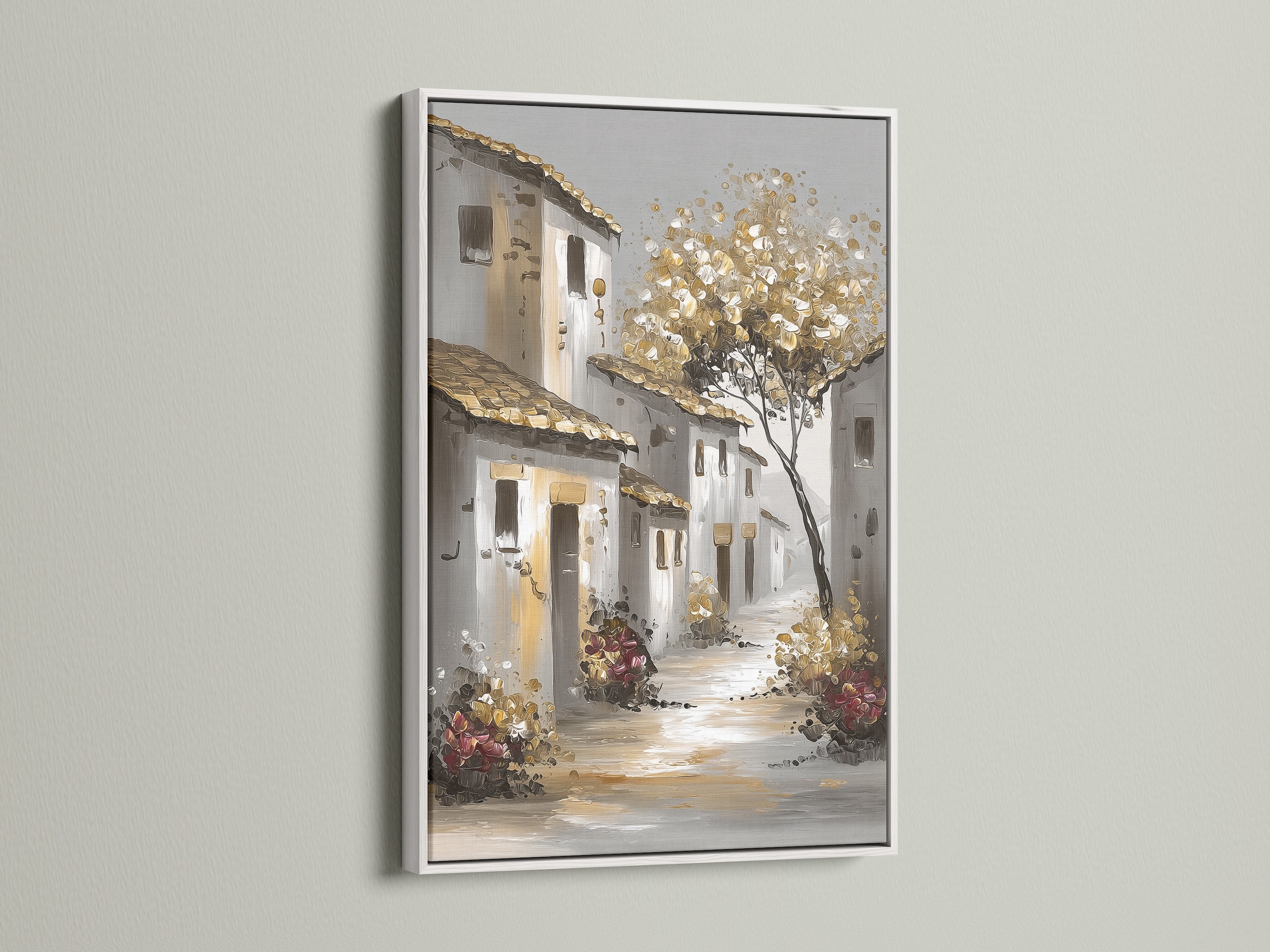 Artwork with a white frame. The white frame offers a clean and modern aesthetic. This brightens the artwork. It provides a versatile option for any interior. A white frame allows the art to stand out.