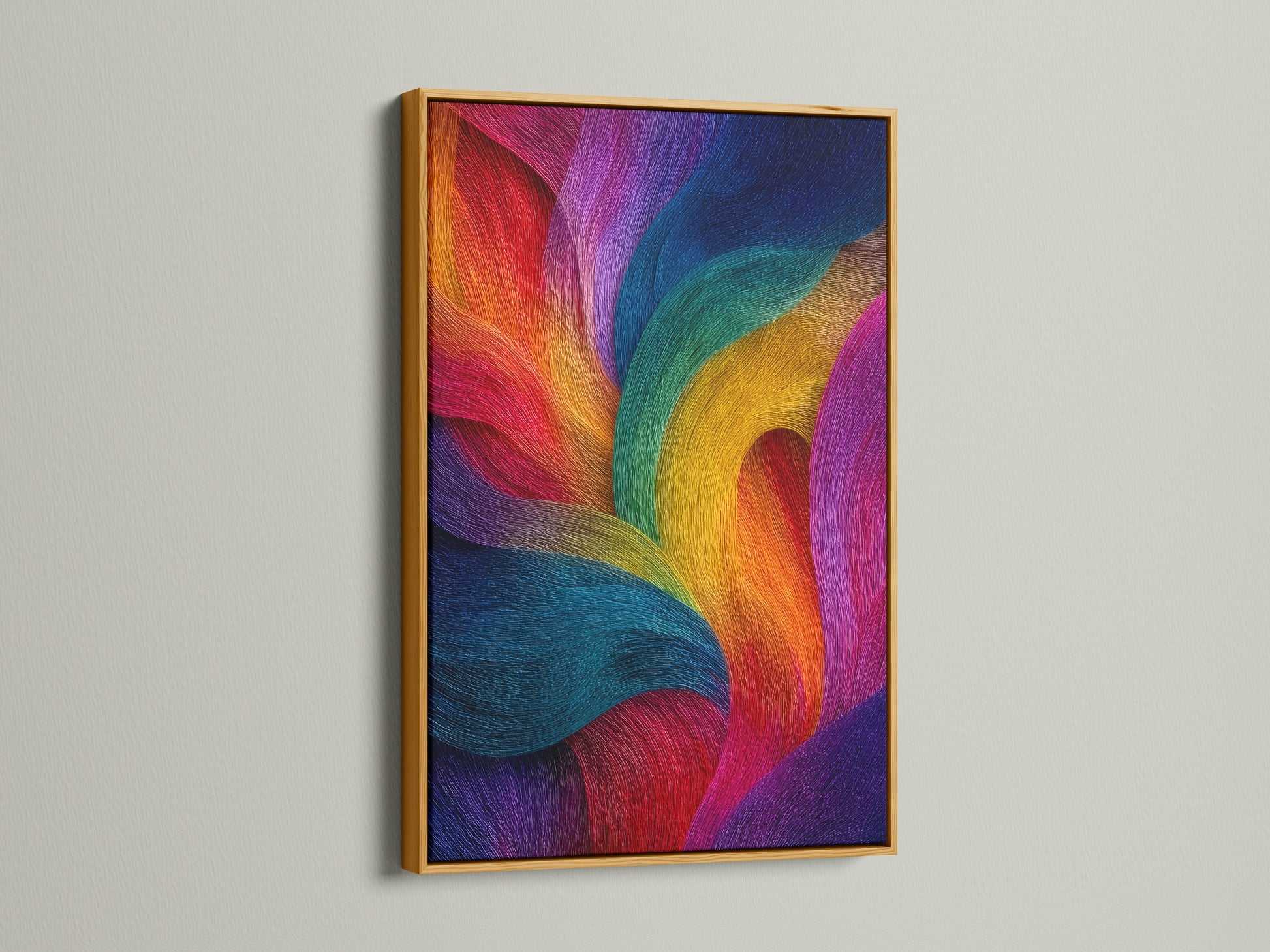 The artwork is showcased in a luxurious gold frame. The metallic finish adds a touch of glamour and sophistication. The frame enhances the artwork's richness and detail. Gold frames bring warmth and elegance to any space. A perfect option for adding a touch of opulence to your art display.