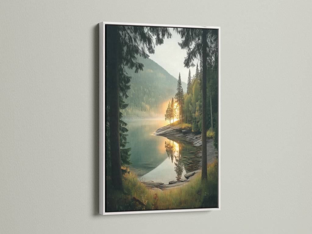 Brighten your space with a white frame for your lake artwork. A white frame offers a clean contemporary look.  It enhances nature prints and landscape wall art in any setting.