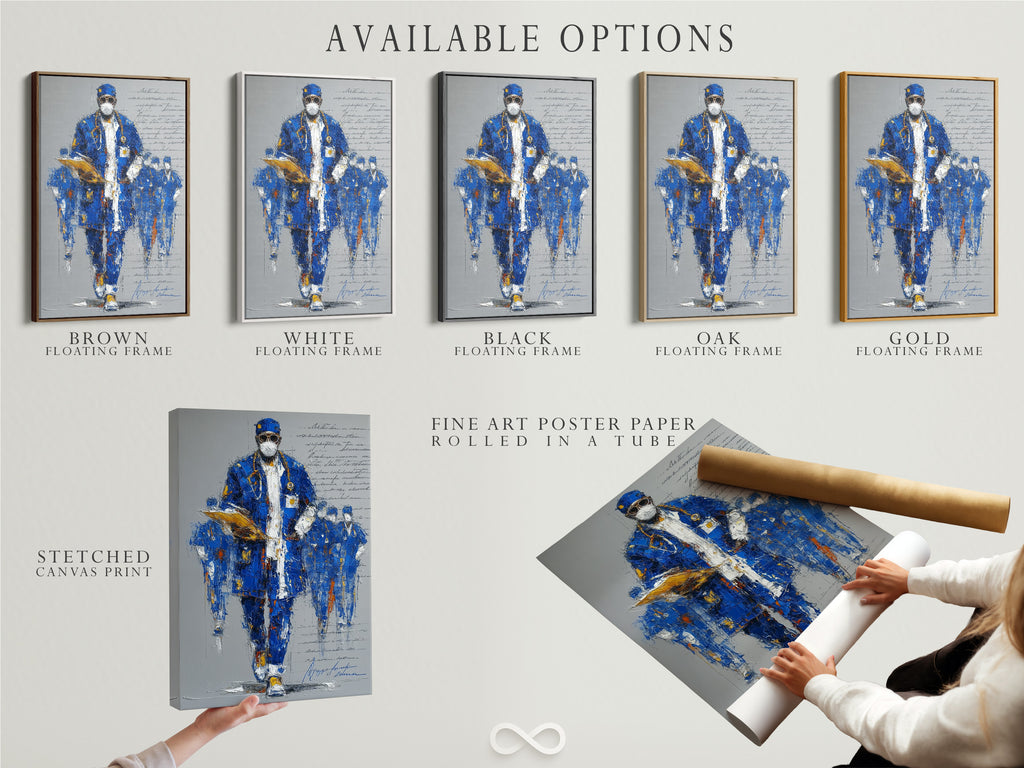 Available options: stretched canvas print fine art poster paper and floating frame. Customize your blue abstract portrait to suit your style. Find the perfect medical heroes art for your medical decor needs today.