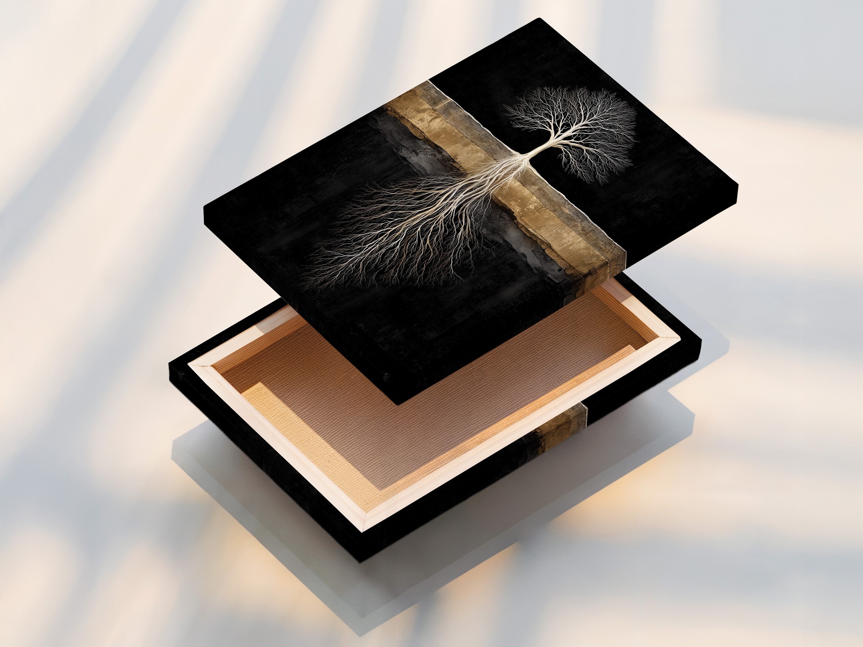 This is a stretched canvas print of the Tree of Life artwork. The canvas texture enhances the abstract tree print creating a gallery-quality piece. Ready to hang this stretched canvas adds instant elegance to your home.