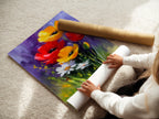A woman is carefully rolling a fine art poster paper. She is preparing it for framing or display. The fine art poster paper ensures high-quality prints. It captures every detail of the artwork.