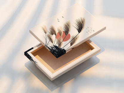 A beautifully stretched canvas print featuring pampas grass artwork. Showcasing the texture and vibrant colors of the sunset canvas. This minimalist print is perfect for adding a touch of nature to your walls. Ideal for bedroom wall decor or living room art. Enhance your space with this botanical art.