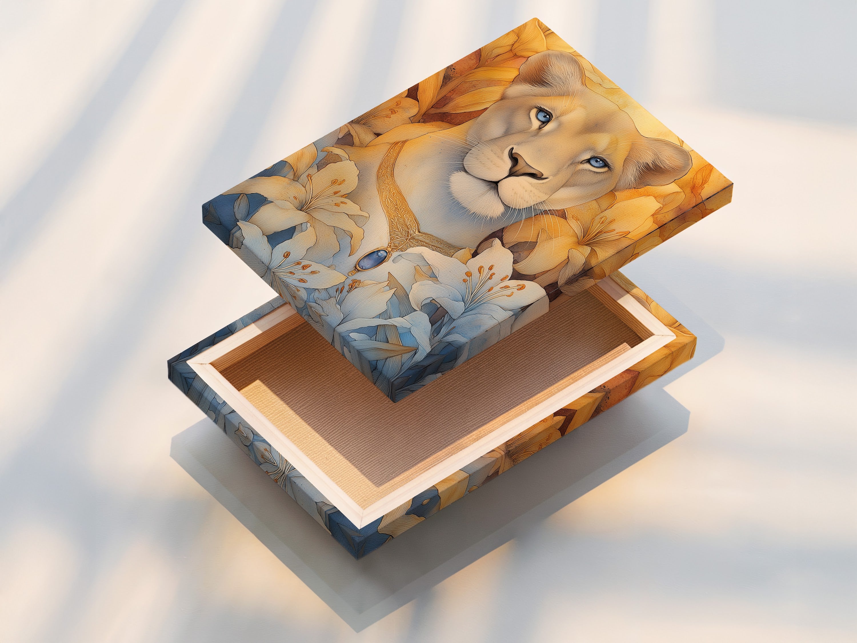 A stretched canvas print featuring the Lioness Portrait. This contemporary artwork is ready to hang. The stretched canvas adds depth and texture. Ideal for living rooms and bedrooms. Get your wildlife canvas today and transform your space