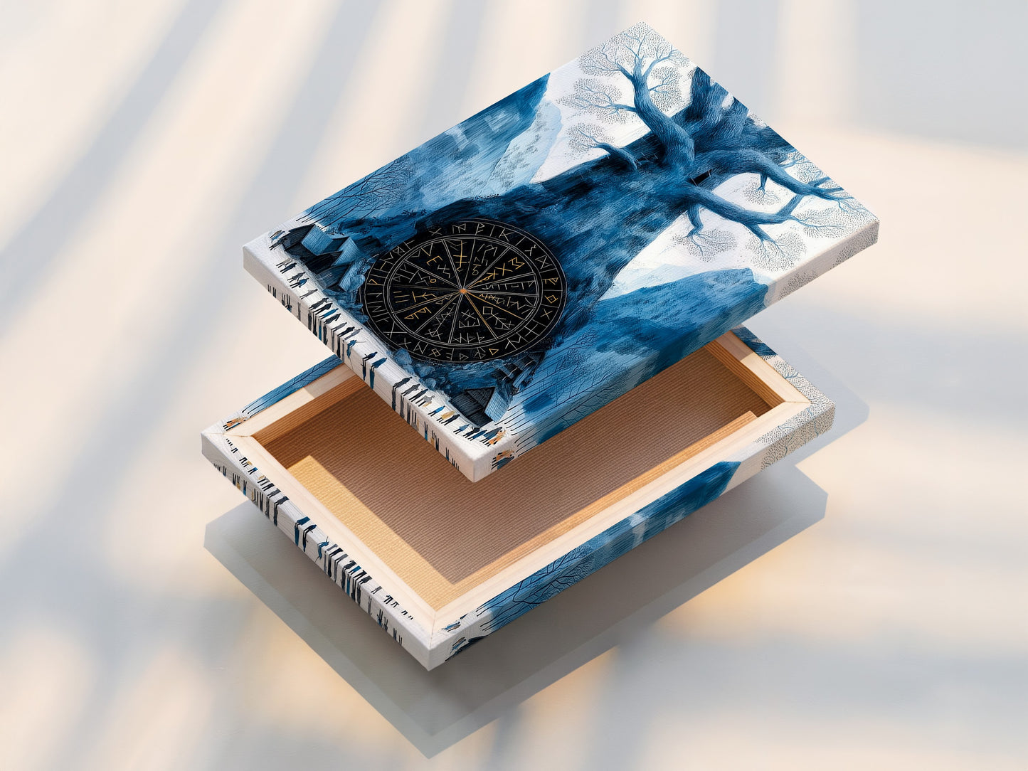 The Yggdrasil artwork is stretched on a canvas print. This Norse Mythology Wall Art is ready to hang and enjoy. The stretched canvas print provides a gallery-quality look and feel. It's perfect for adding a touch of Viking decor to your living room or office. Explore this stunning piece of Scandinavian art.