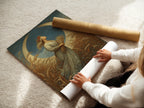 A woman is carefully rolling a fine art poster paper. She is handling the paper with precision. She ensures a smooth surface for display. High-quality materials are essential for fine art. Discover premium fine art poster options.