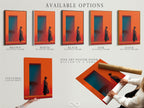 Available options for Western Cowboy art. Choose from stretched canvas prints fine art poster paper or floating frames. The retro desert art features orange and teal colors. Find the perfect option for your style.
