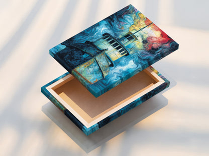 A stretched canvas print of a Fishing Boat artwork. The nautical wall art is ready to hang. The stormy seascape painting is vividly displayed. This boat wall art creates a stunning focal point. Ideal for adding a touch of coastal elegance to your home or office. The canvas print offers a gallery-worthy look.