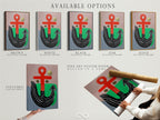 Available options for the Abstract Anchor artwork are displayed. Options include a stretched canvas print a fine art poster paper and a floating frame. Select the perfect format to match your style. Each option enhances the artwork's modern nautical charm.