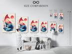 A size comparison chart is displayed in an interior setting. The chart helps visualize artwork dimensions. It is in a real room. The chart makes it easier to choose the perfect size for your space. Plan your art arrangement with confidence using this chart.