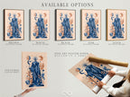 Available options for mystical tarot art. Options include stretched canvas prints fine art poster paper and floating frames. This celestial blue sage artwork is versatile. Choose the perfect style for your space.