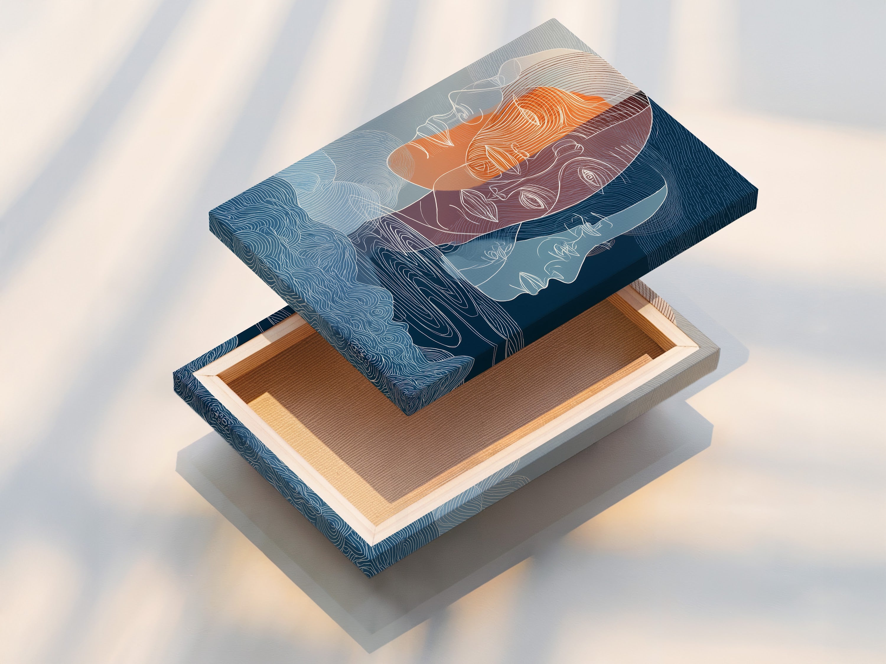 Close up of a stretched canvas print. The canvas texture enhances the artwork's depth. Stretched canvas prints offer a gallery wrapped look. This printing option is durable and ready to hang. Transform your artwork into a masterpiece.