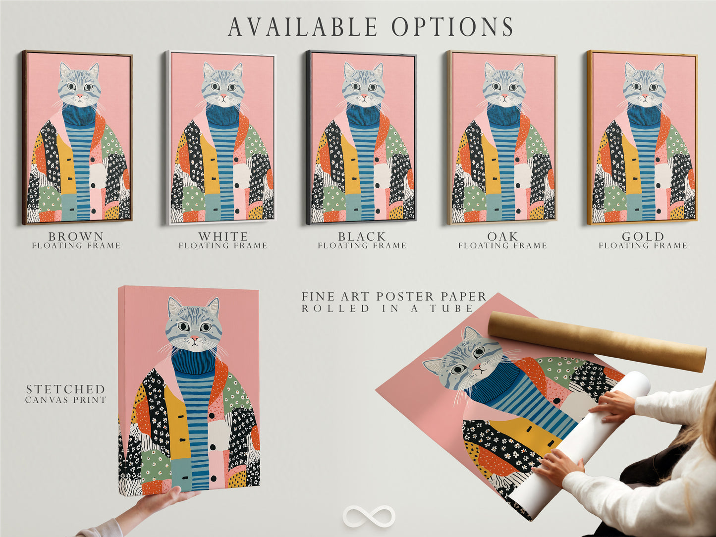 Quirky Cat Art Print - Folk Art Cat Canvas, Whimsical Animal Wall Art for Nursery & Kids Room Decor