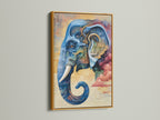 The gold frame adds elegance to this steampunk elephant canvas art. The mechanical animal artwork features a blue and pink color palette. This industrial wall art is ideal for adding a touch of sophistication to your office or home decor. 