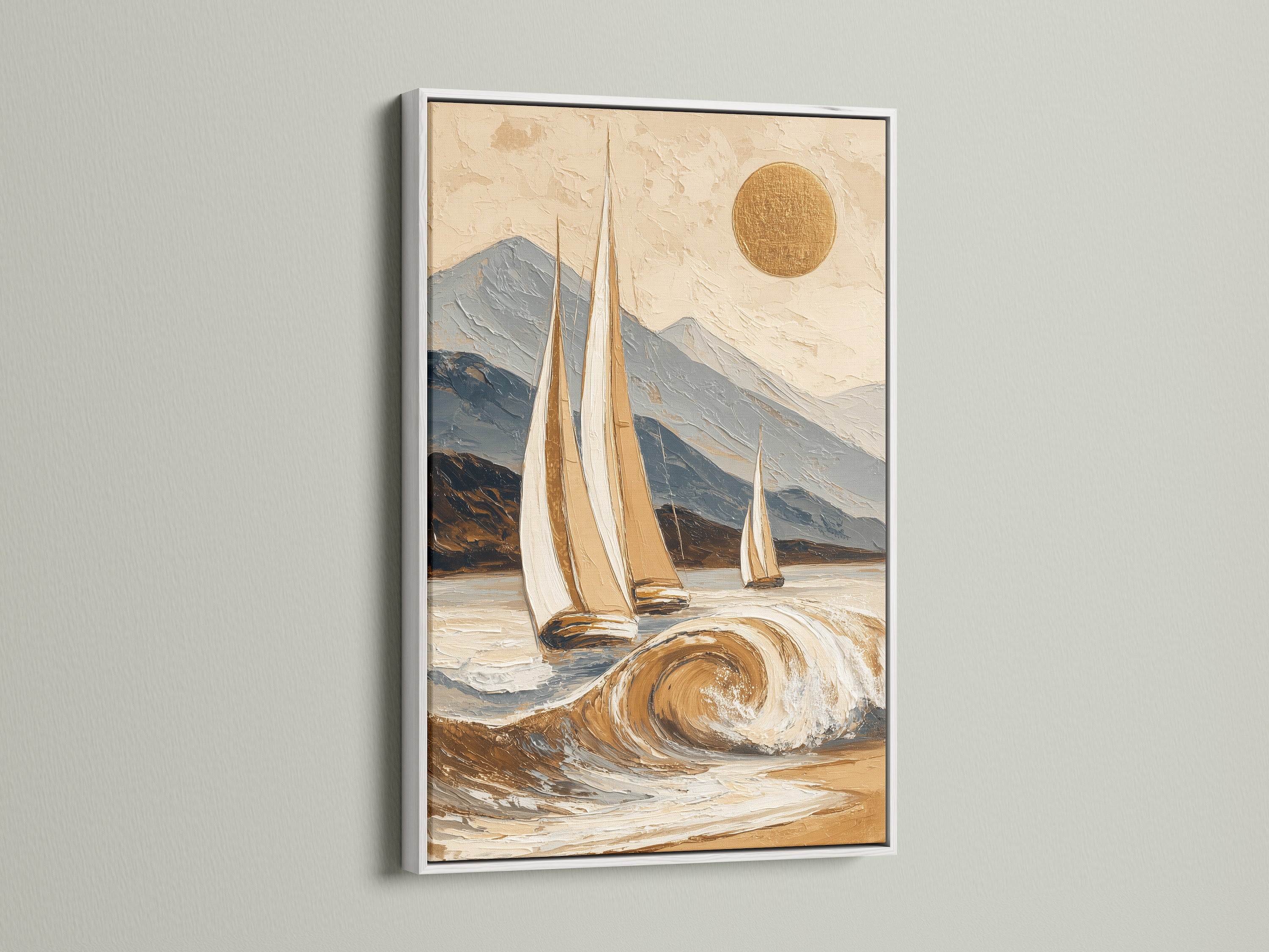 Sailboat Ocean Wave Art - Vintage Nautical Painting, Coastal Wall Decor, Mountain Seascape Print, Beach House Art, Maritime Decor