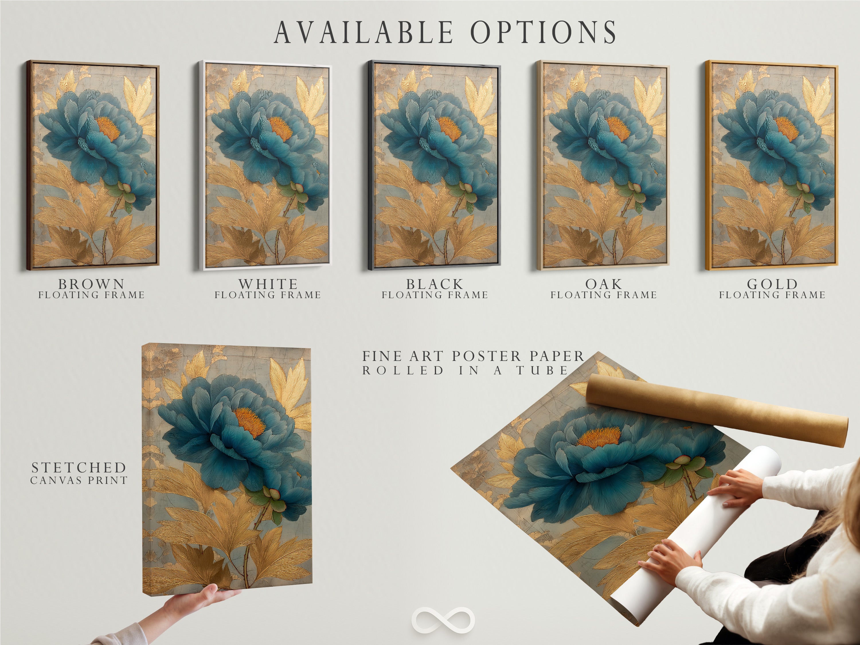 Available options for art prints. Options include a stretched canvas print a fine art poster paper and a floating frame. Customize your artwork to fit your style. Choose the perfect option for your home. All options are high-quality and archival.