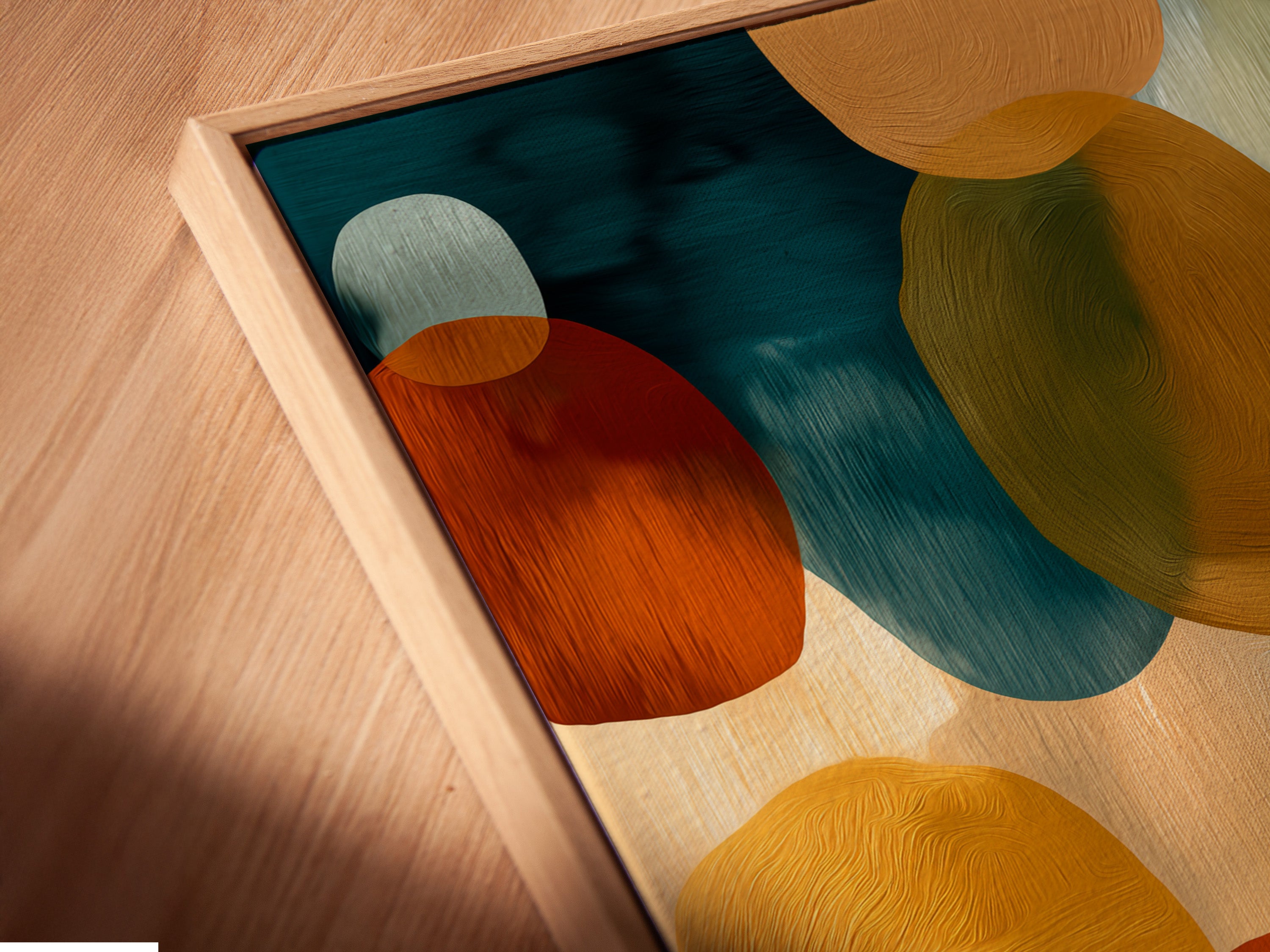 Abstract Circle Canvas Print - Modern Geometric Wall Art, Teal Orange Contemporary Artwork for Living Room Decor