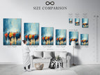 Size comparison chart displayed in an interior setting. See how the marathon runners artwork fits in different room sizes. Visualize the impact of this sports wall decor in your home or office. Plan your wall decor project.
