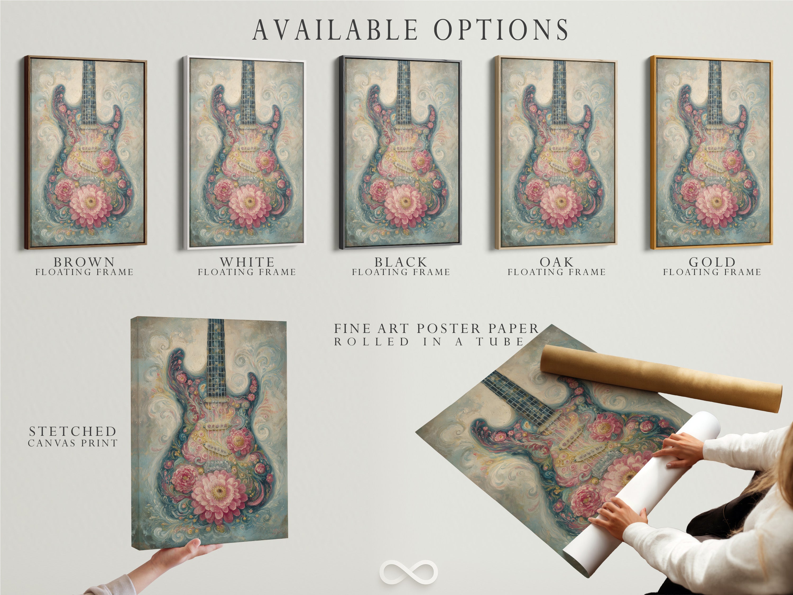 Available options include a stretched canvas print fine art poster paper and floating frame. Choose the perfect format for your artwork. Each option enhances the art. It suits your personal style. Explore the possibilities for your home decor.