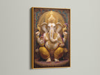 Golden Elephant Deity Art Print - Hindu Spiritual Wall Decor, Sacred Religious Poster, Meditation Room Art, Divine Blessing Artwork