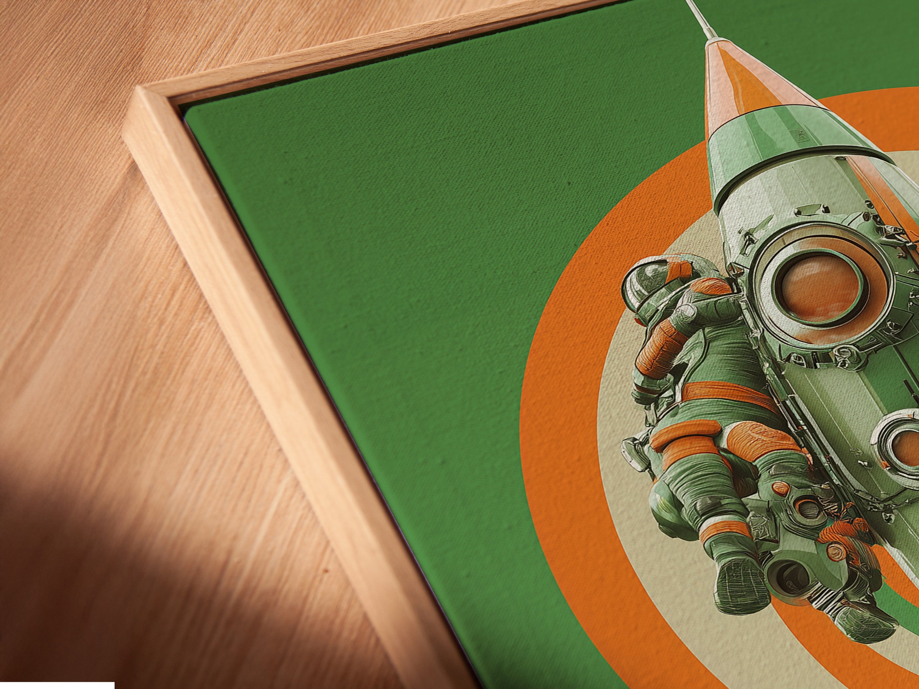 Angled close-up of a canvas print in a floating frame. The floating frame gives the artwork a modern look. This frame creates a unique visual effect. It separates the canvas from the wall. A stylish way to display your favorite pieces.