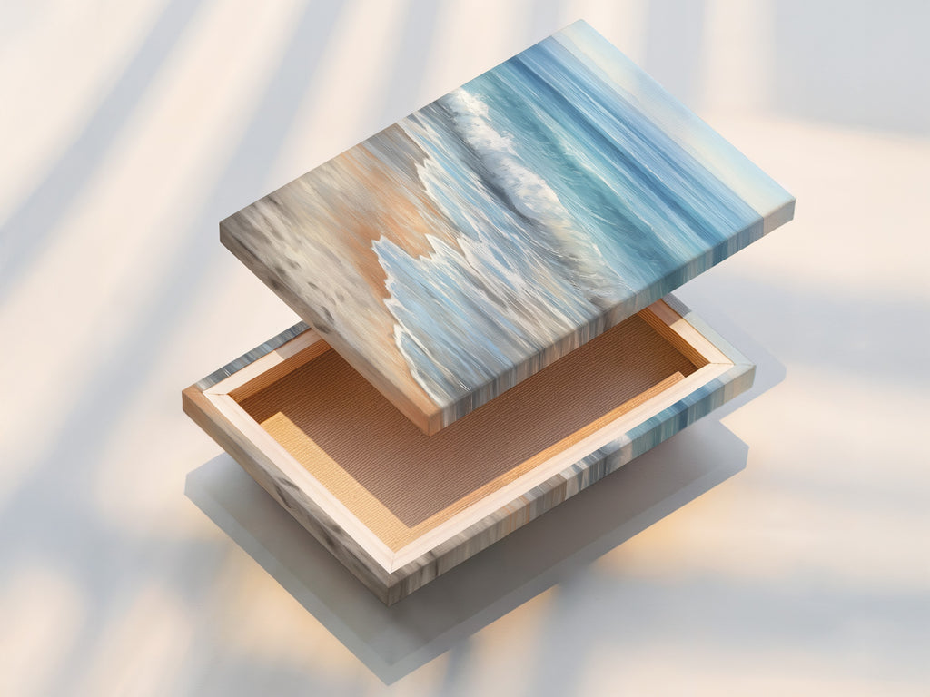 A stretched canvas print of a seascape. This coastal artwork is ready to hang and enjoy. The ocean canvas brings the beauty of the beach to your walls. Perfect for adding a touch of tranquility to any room.