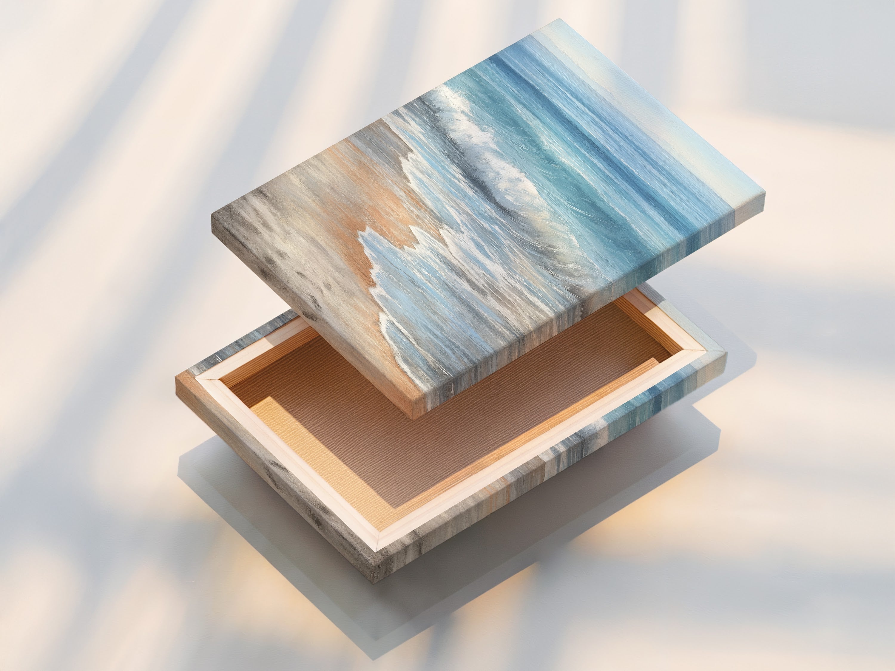 A stretched canvas print of a seascape. This coastal artwork is ready to hang and enjoy. The ocean canvas brings the beauty of the beach to your walls. Perfect for adding a touch of tranquility to any room.