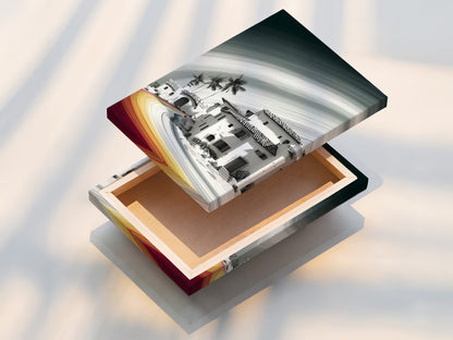 Stretched canvas print of the Coastal Village artwork. The canvas print offers a gallery-wrapped look for your wall decor. The artwork is ready to hang and enjoy. This provides a durable and high-quality print that enhances any room.