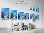 A size comparison chart in an interior setting. Use this chart to choose the perfect size for your space. Visualizing the art helps with decision-making. The chart displays different size options. See how each size fits within a room. This chart ensures you find the right artwork dimensions.