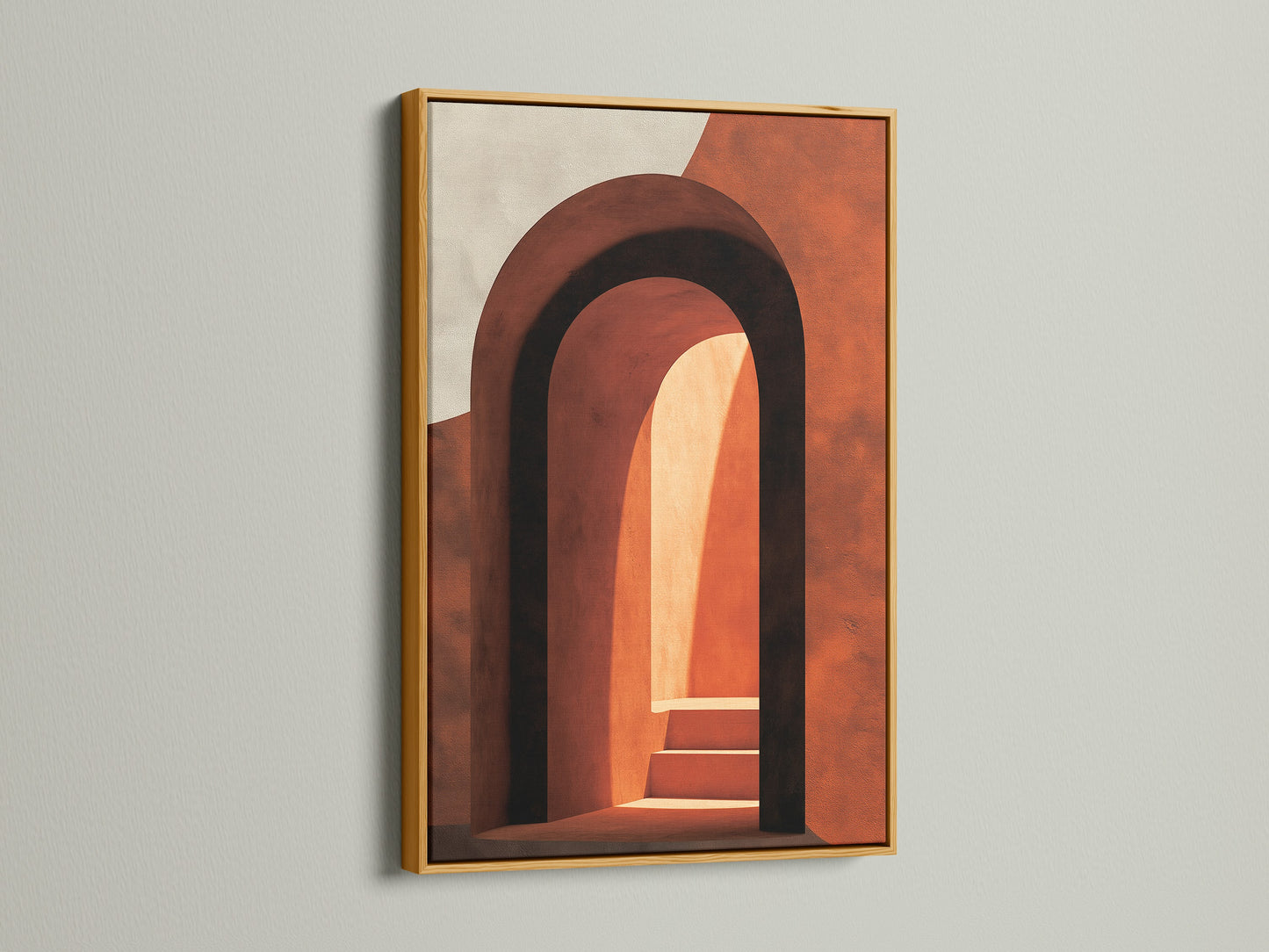 Artwork with a gold frame. The art features arches and steps. Gold frames add a touch of elegance and luxury. Transform your artwork with our exquisite and durable frame selections.