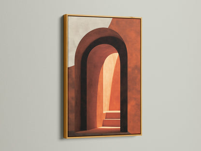 Artwork with a gold frame. The art features arches and steps. Gold frames add a touch of elegance and luxury. Transform your artwork with our exquisite and durable frame selections.