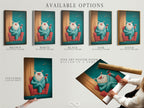Explore available options. Choose between a stretched canvas print fine art poster paper or a floating frame. This teal pig art print is a funny animal wall art piece. It features a pig with wine. This kitchen wall decor will enhance any room. Find your ideal whimsical animal artwork.