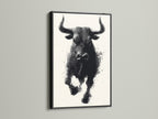 The bull artwork is showcased in a sleek black frame. The high contrast creates a bold statement. This animal canvas print is ideal for modern and industrial spaces. The black frame adds a touch of sophistication. Perfect for creating a focal point in your living room or office. This halftone art print is a must-have.