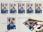 Available options for the dog portrait art. Choose between a stretched canvas print fine art poster paper or a floating frame. Customize your mixed media collage. Find the perfect animal wall art to match your decor. Create a unique dog lover gift.