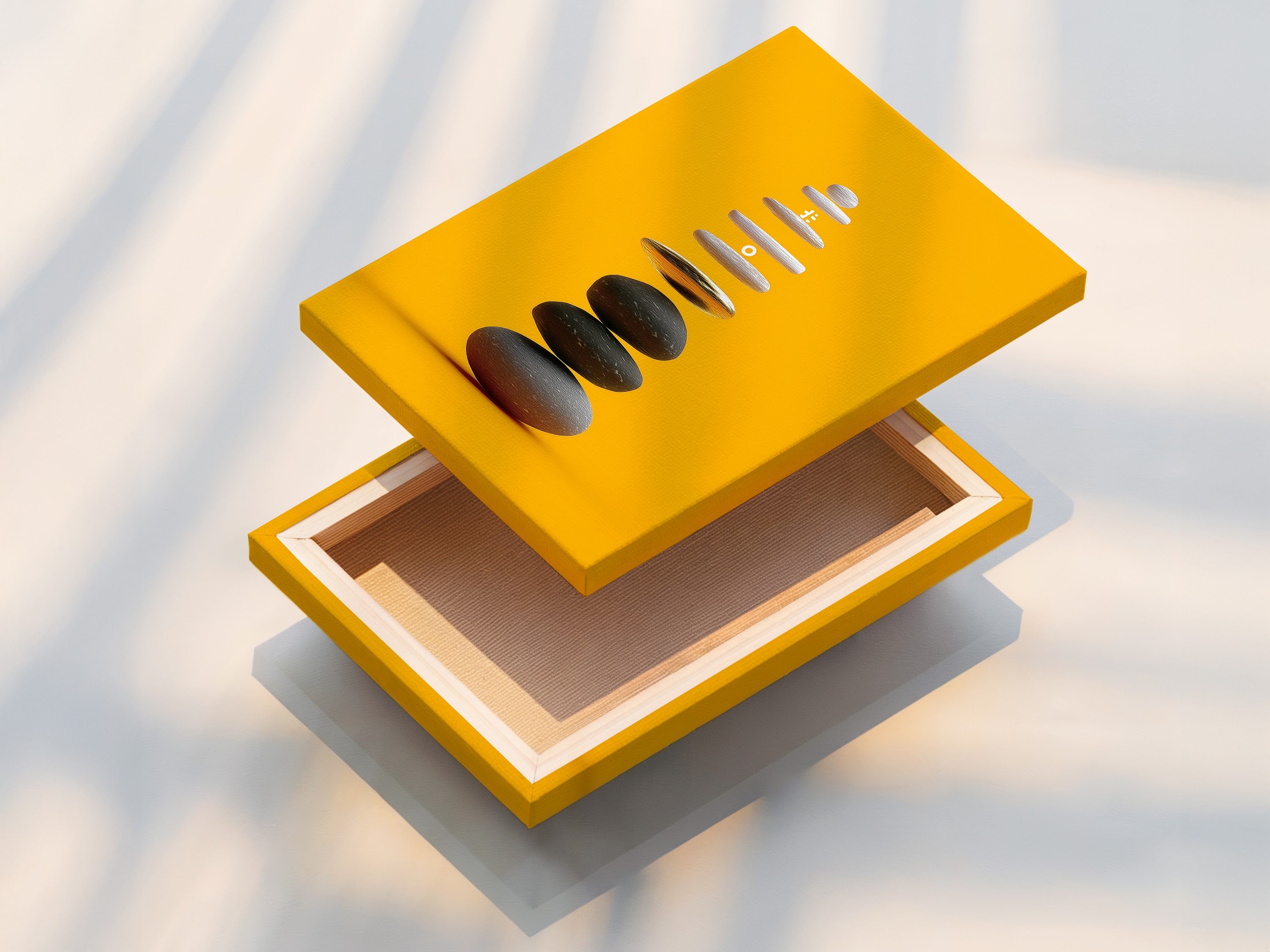 A stretched canvas print of the Zen Stone Artwork. The canvas texture enhances the visual appeal of the balancing stones. This modern wall art is ready to hang and enjoy. Perfect for wellness centers.