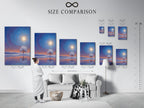 A size comparison chart displayed in an interior setting. The chart helps visualize art print dimensions. See how different sizes fit various wall spaces. It is perfect for planning your home gallery or office decor. Choose the ideal size to maximize your artwork's impact. Get the perfect fit for your space.